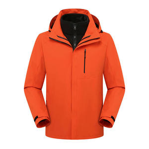 Veste technique d'extérieur pour homme, orange, coupe-vent, imperméable, à capuche, avec fermeture éclair YKK et bordure contrastée - Product Image 1