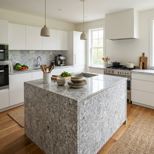 Dalles de pierre de quartz artificielle en gros, aspect marbre gris blanc, veiné, 20 mm, 30 mm, pour plan de travail de cuisine, dessus de meuble-lavabo - Product Image 6