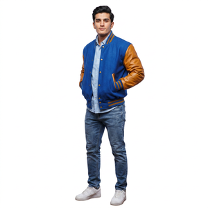 2025 FINER THREADS Men's Varsity Jacket 100% Cotton <b>Covered</b> <b>Button</b> Closure Customizable Fabric Printing Winter Casual Style - Product Image 1