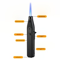 Briquet torche professionnel coupe-vent rechargeable en plastique, mini flamme bleue, au butane, pour camping, barbecue, cigares, cigarettes, avec logo personnalisé