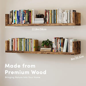 رف كتب خشبي عائم على شكل حرف U من 3 قطع مثبت على الحائط للتخزين مثبت على الحائط لغرفة المعيشة وغرفة النوم والمكتب - Product Image 2