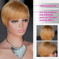 Perruque Cheveux Humains Coupe Pixie Courte Droite Dégradée Entièrement Faite à la Machine 100% Cheveux Humains Remy pour Femmes Noires Naturelle