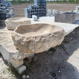 <span class=keywords><strong>Lavabo</strong></span> de Travertino Rústico con Superficie de Mármol, Encimera Hecha a Mano, <span class=keywords><strong>Lavabo</strong></span> de <span class=keywords><strong>Piedra</strong></span> Natural <span class=keywords><strong>Beige</strong></span> para Baño - Product Image 4