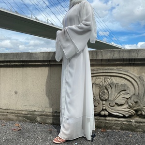 1875# Fashion Abayas Muslim Women Islamic Dress No Include Scarf 9 Colors Simple <b>Plain</b> Color Breathable Chiffon Pray <b>Abaya</b> Eid - Product Image 3