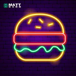 מאט דרופשיפינג לוגו מותאם אישית המבורגר LED שלט שבבי צ'יפס מותאם אישית שלט ניאון בורגר לחנות מזון מהיר מסעדה עיצוב אמנות קיר