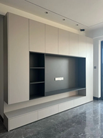 Mueble de TV gris para pared con pantalla LED de cristal y cajones - OEM personalizado