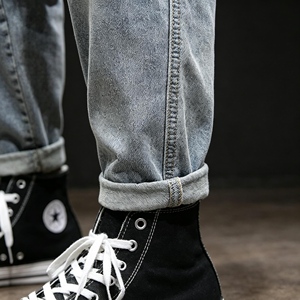 Jeans Harem da <span class=keywords><strong>Uomo</strong></span> a Gamba Larga con Tasche Cargo, Vestibilità Comoda, in Denim Elasticizzato Lavaggio Chiaro, <span class=keywords><strong>Pantaloni</strong></span> Casual in Cotone - Product Image 6