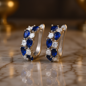 Orecchini E4267 in Oro Bianco con Diamanti e Zaffiro Blu Taglio a Pera, Diamanti Naturali Colore D Certificati GIA, Classici da Donna per Matrimonio - Product Image 2