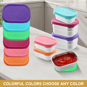 Contenant à sauce en acier inoxydable 304, 230 ml, anti-fuite, texture glacée, moderne et minimaliste, avec couvercle en silicone, pour salade et tomates - Product Image 2