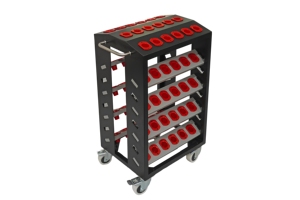 Industrial <b>Tool</b> Trolley For VMC And CNC Machines | <b>Tool</b> Storage Trolley | <b>Tool</b> <b>Holder</b> Trolley With Red <b>Tool</b> <b>Holders</b> On Wheels - Product Image 1