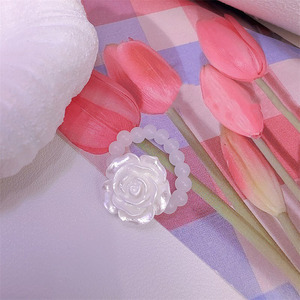 2025 New Imitation Cinnabar <strong>Agate</strong> <strong>Beads</strong> Rose Rings Resin Pearl White Camellia Elastic Women Ring Jewelry Custom - Product Image 3