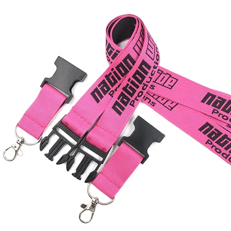 Fast Delivery Pink Jacquard Lanyard Keychain Customized Woven Lanyard