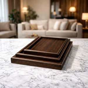 Bandeja de Servicio de Madera Marrón Oscuro - Bandeja Resistente y Ecológica para Hoteles y Resorts, Apta para Lavavajillas - Product Image 1