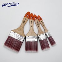Pinceau plat à poils en polyester (blanc + rouge bordeaux) de 1 à 4 pouces, manche en bois cannelé de 75 mm, pour peinture à base d'eau, usage industriel, OEM