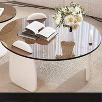 Table basse ronde moderne en noyer avec plateau en verre, design décoratif multifonctionnel pour salon, meubles de maison