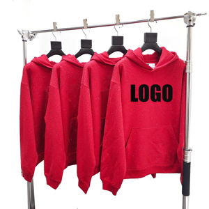 Logo personalizzato <span class=keywords><strong>Oversize</strong></span> 100% cotone colore rosso strass Streetwear stampa di lettere pullover americani felpe felpe con cappuccio - Product Image 1