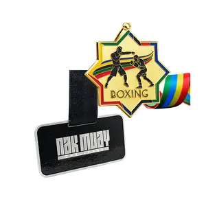 RENHUI Mma Award Golden Sport Fotos Kick Boxing Metal Crafts Deportes Copas personalizadas Medallas y trofeos Medallas