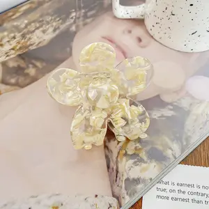 Hi Vàng Hàn Quốc Phong Cách Phụ Nữ Hoa Hình Dạng Tóc Claw Clip Tortoiseshell Cellulose Acrylic Acetate Tóc Claw Phụ Kiện