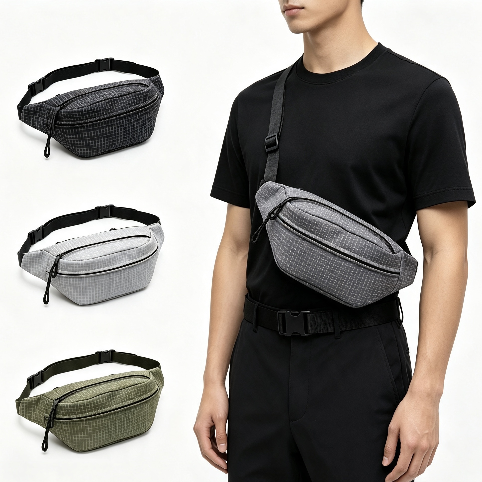 Lightweight Grid Nylon Fanny Pack