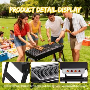 Outdoor Foldable Portable BBQ Grill <b>with</b> Folding <b>Table</b> for Home Use and Charcoal <b>Fire</b> <b>Pit</b> - Product Image 2