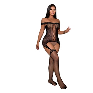Nuova Lingerie Sexy da Donna in <span class=keywords><strong>Pizzo</strong></span> Traforato Trasparente, <span class=keywords><strong>Body</strong></span> con Reggicalze Integrato - Product Image 1