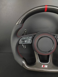 Volant en fibre de carbone pour <span class=keywords><strong>Audi</strong></span> A3 A4 A5 A6 A7 <span class=keywords><strong>Q3</strong></span> Q5 Q7 S <span class=keywords><strong>RS</strong></span> Series, cuir perforé avec coutures rouges et palettes de changement de vitesse - Product Image 5