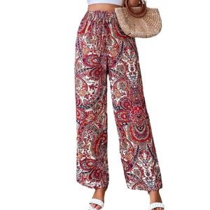 Nouvelle Collection Automne – Pantalon Bohème Imprimé Paisley en Polyester Respirant, Coupe Droite Ample, Longueur Mi-Mollet, Taille Élastique - Product Image 1