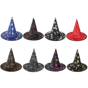Halloween Gold Stamp Witch Wizard Hats Costume Accessory For Adult Kids Halloween Costumes