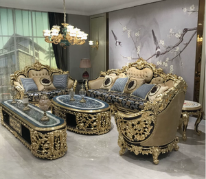 French Luxury All Solid Wood Sectional <b>Sofa</b> European Living Room with Gold Foil Imported Fabric High-end <b>Sofa</b> Set for <b>Hotel</b> Use - Product Image 4