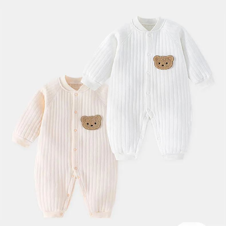 Winter Kinder Baumwolle niedlich gedruckt Bär Overall Kind Jungen warme Kleidung lässig Baby Mädchen Stram pler