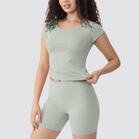 Penpace Garment T-shirt de yoga à manches courtes en Spandex/Polyester pour femme, respirant, absorbant la transpiration, idéal pour le fitness et les activités de plein air en été