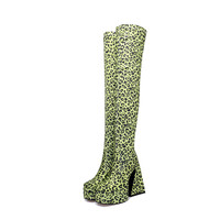 Bottes hautes pour femmes sur mesure OEM ODM, talon épais super haut, imprimé léopard, plateforme, hiver, taille 35-46, pour soirée et club