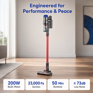 เครื่องดูดฝุ่นไร้สายแบบแท่ง 200W มอเตอร์ไร้แปรงถ่าน แรงดูด 23000Pa เสียงเบา ใช้งานได้นาน 50 นาที พร้อมไส้กรอง HEPA สำหรับใช้ในบ้าน - Product Image 2