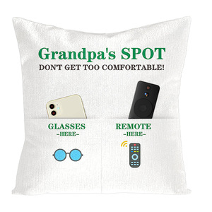 Pocket Pillowcase Square Flax Print Removable Home <b>Cushion</b> Cover With <b>Storage</b> Pockets For Controller And Bottle - Product Image 4