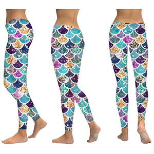 Wholesale 220 GSM Yiwu <strong>Low</strong> MOQ Yoga <strong>Waist</strong> Sugar Gridding Digital Print Butter Soft <strong>Leggings</strong> for Women - Product Image 5