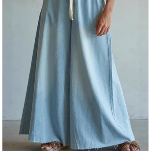 Women's 2026 New Washed Denim Pants, <strong>Drawstring</strong> Elastic Waist Loose Wide Leg <strong>Jeans</strong>, Fashion Casual Long Trousers, Custom OEM/ODM - Product Image 1