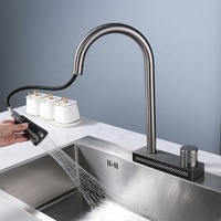 Robinets d'évier à cascade populaires Métal Gris SUS304 robinet d'évier de cuisine à double trou