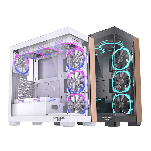 Lovingcool High Quality Wooden Pillar ATX Gaming PC Cases & Tower Computer Case PC Cabinet for Gamer Tempered Glass Side Panel