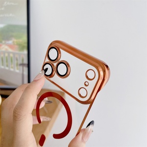New Plating Slim <b>Frameless</b> Magnetic Clear Case for iPhone 17 14 15 16 Pro Max With Glass Lens Film Shockproof Hard Cover - Product Image 4