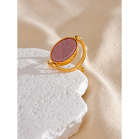 JINYOU 7555 Bague ouverte rotative exclusive en coquille de pierre naturelle, bijou unique en acier inoxydable exquis pour femme, tendance