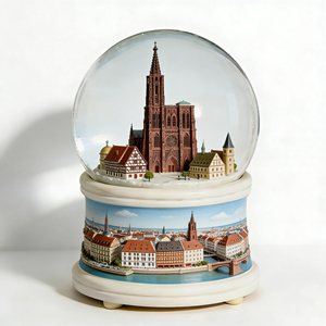 Globe à neige personnalisé en résine avec paysage de la Cathédrale de <span class=keywords><strong>Strasbourg</strong></span>, globe à <span class=keywords><strong>eau</strong></span> avec musique pour souvenirs de France, cadeaux de vacances, décoration de la maison - Product Image 1