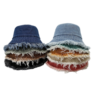 Vintage Scrub Washed Denim Fisherman <b>Bucket</b> <b>Hats</b> Pigment Dyed Washed Cotton Fisherman <b>Hat</b> Solid Color Wholesale Prices - Product Image 1
