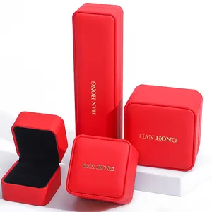 Hanhong Factory Wholesale Custom Luxury Velvet Jewelry Packaging Box Necklace Bracelet Storage Box Red Leather Ring Jewelry Box