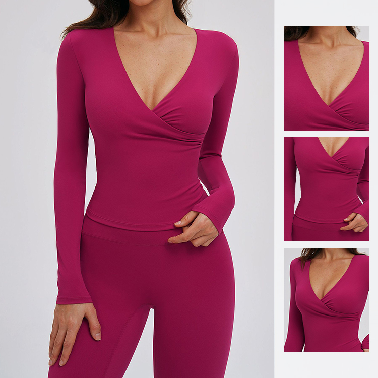 Popular Sports Clothing Yoga Long-sleeved V-neck T-shirt Tight-fit Casual Clothing Outdoor Running Fitness Sports Top