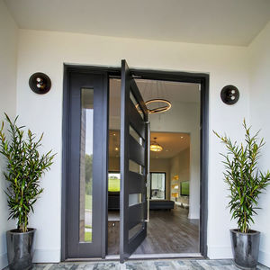 Puerta exterior de madera maciza de diseño moderno de lujo Aplicación al aire libre Entrada frontal con panel de vidrio para uso residencial de Villa - Product Image 2