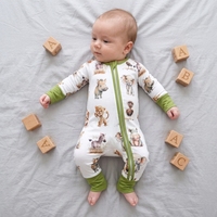 Combinaison bébé en bambou et élasthanne personnalisée avec fermeture éclair YKK bidirectionnelle, pyjama zippé pour nouveau-né, imprimé animal, écologique, toutes saisons