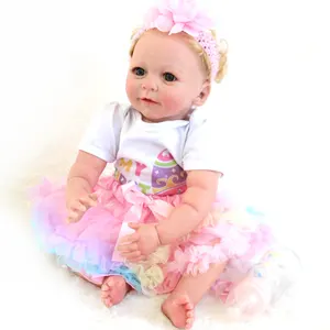 Boneka Bayi Perempuan Reborn 22 Inci 55Cm Silikon Lembut Boneka Bayi Baru Lahir Terlihat Realistis Buatan Tangan Mainan Balita