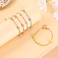 Pulsera de cuentas tejida a mano con flores de colores, bola de cristal de acero inoxidable, brazaletes impermeables, joyería, pulsera para mujer