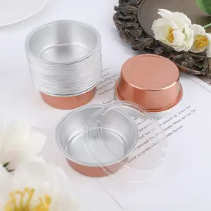 Cangkir sekali pakai, kostum kue Cupcake Aluminium Foil mawar emas katering makanan penutup Flan bulat 150ml wadah makanan