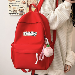 Yiming Red <b>Backpack</b> For School Girls <b>Lightweight</b> Large Capacity With Letter Design Spring 2024 - Product Image 1